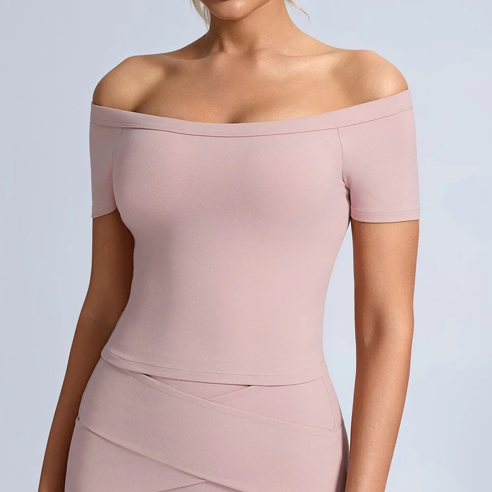 Women's Off-Shoulder Short-Sleeve Workout Top
