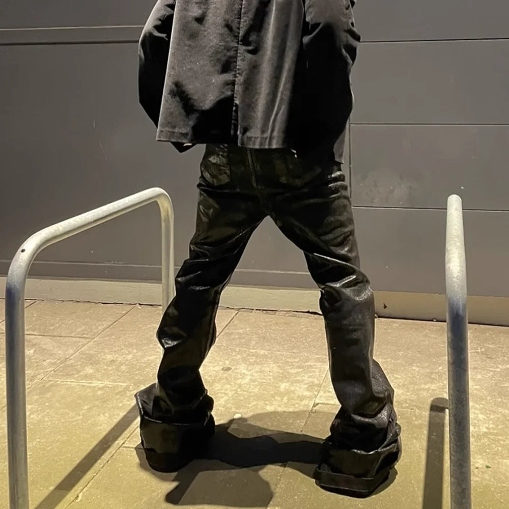 Men's Coated Look Flared Denim Jeans for Casual Everyday Wear