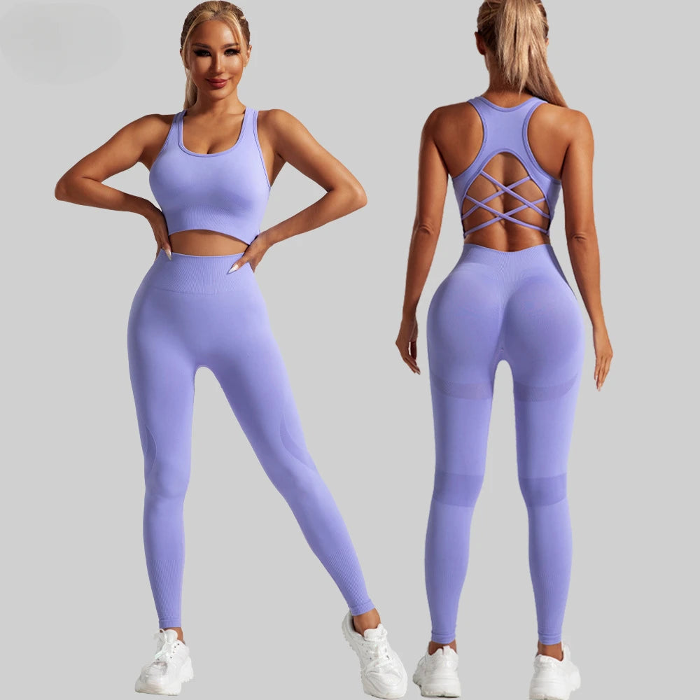 Women's Backless Crop Top And Leggings Yoga Set