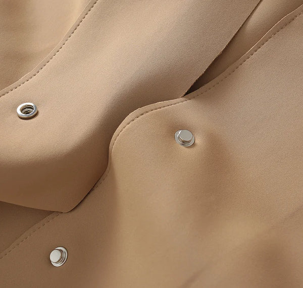 Simple French Fashion Light Luxury Windbreaker Mid Length Autumn Turn Down Collar Single Breasted Air Cotton Jackets Women