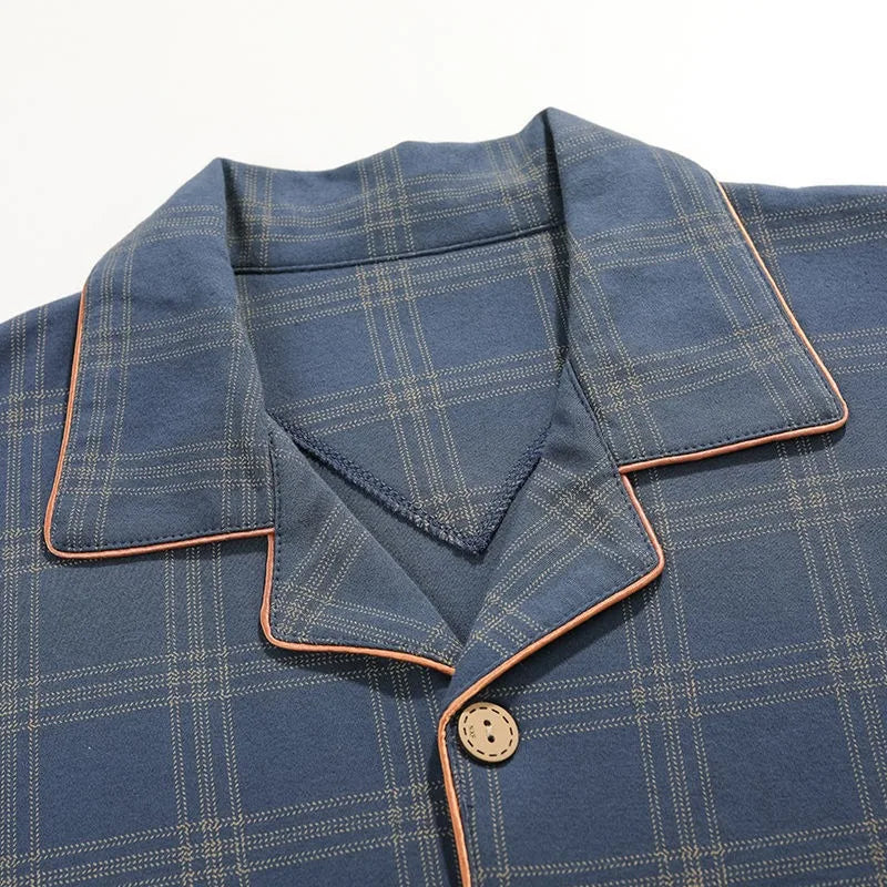 Men's Plaid Button Front Short Sleeve Shirt and Pants Pajama Set