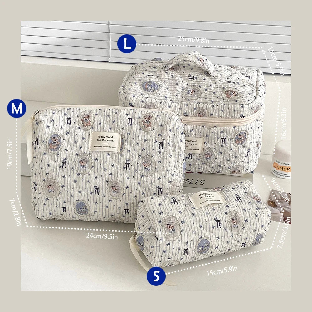 Printed Quilted Toiletry Bag with Zippered Size Options