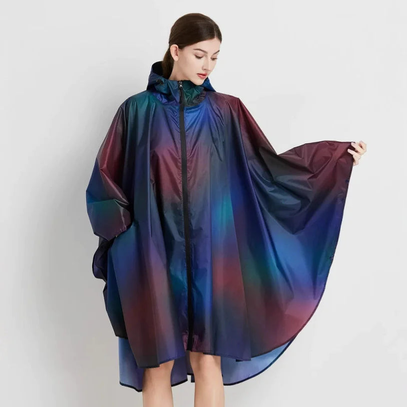 Hooded Printed Poncho for Layering over Tops and Dresses