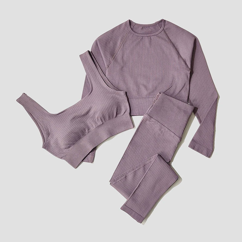 Women's Long Sleeve Crop Top And Leggings Yoga Set