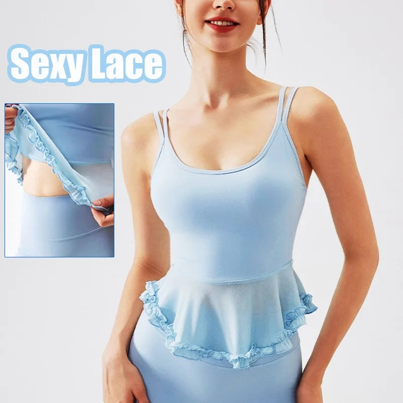 Women's Ruffle-Hem Sleeveless Workout Top