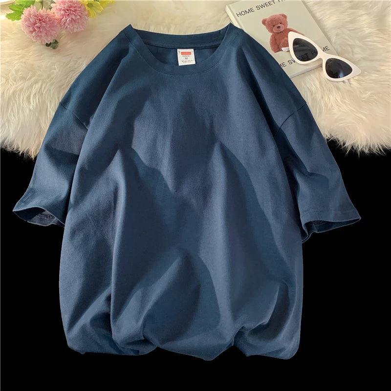 Solid Crew Neck Short Sleeve Loose Casual T Shirt