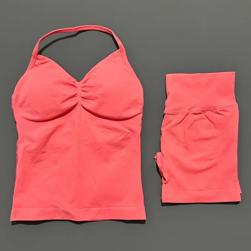 Women's Halter Tank And Shorts Yoga Set For Workout Outfits