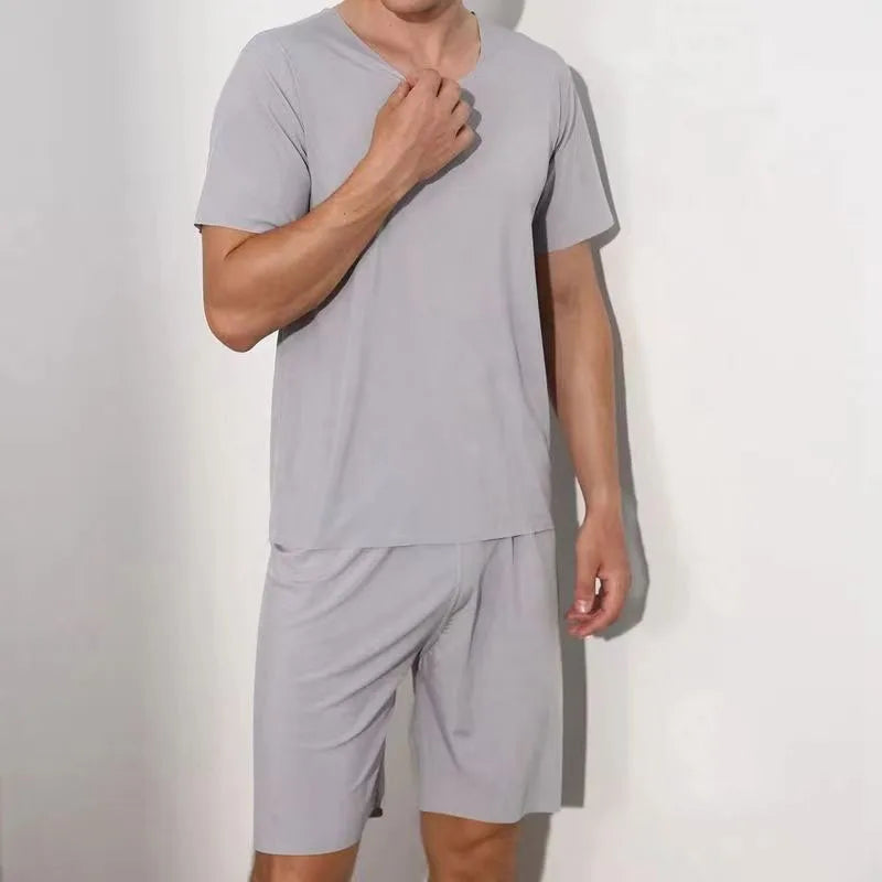 Men's Solid Short Sleeve Top and Shorts Lounge Pajama Set