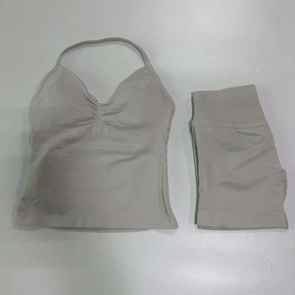 Women's Halter Tank And Shorts Yoga Set For Workout Outfits