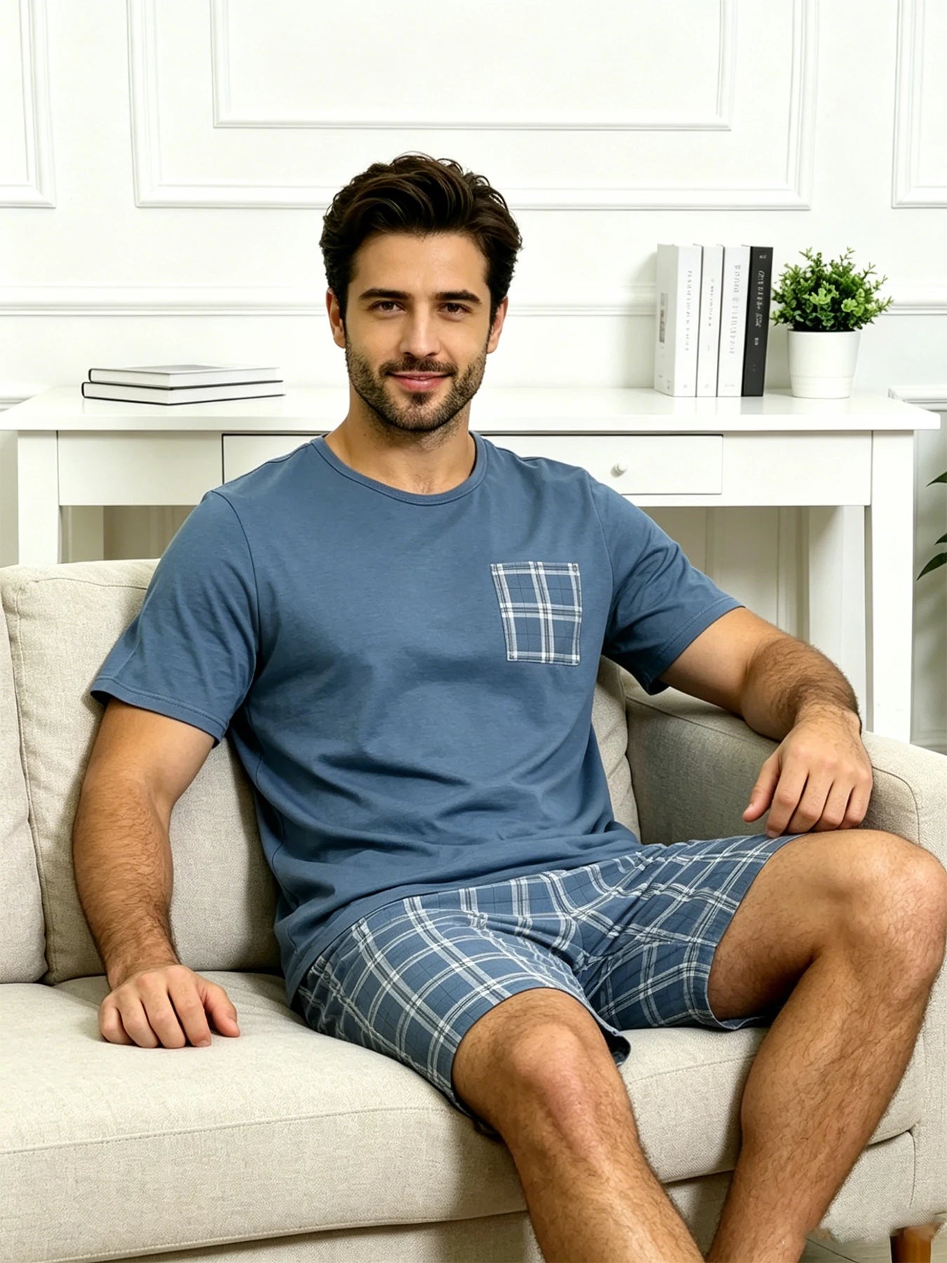 Men's Bear Print T Shirt and Shorts Pajama Set
