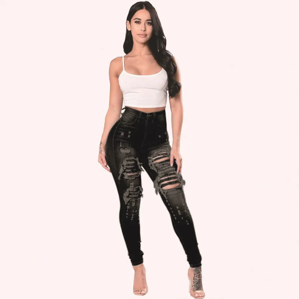 Women's Ripped Skinny Fit Denim Jeans For Everyday Outfits