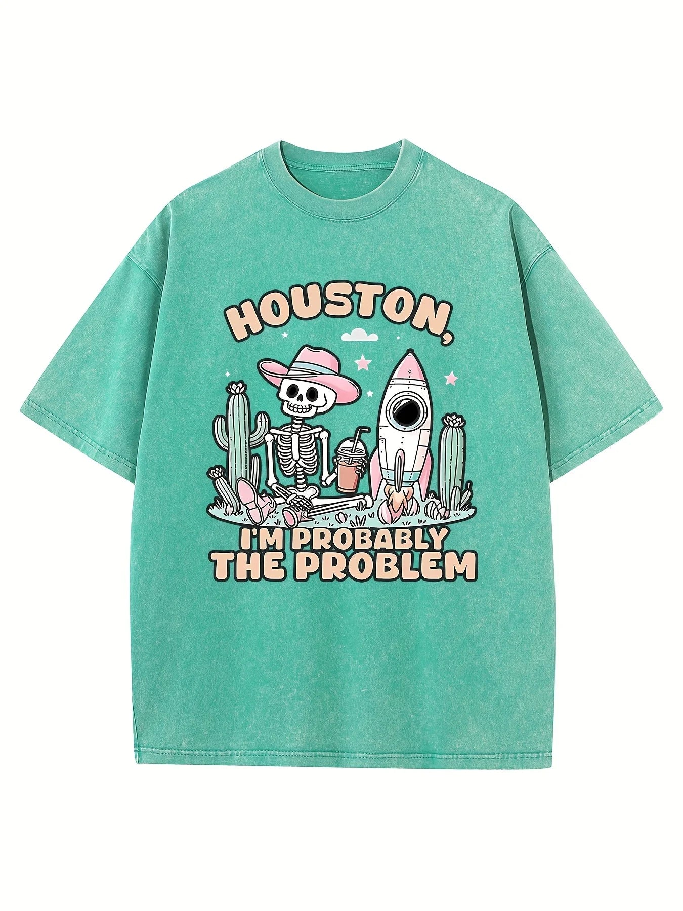 Creative Print Retro Washed High-quality Cotton Pattern T-shirt Men's T-shirt Summer Round Neck Top Short Sleeved
