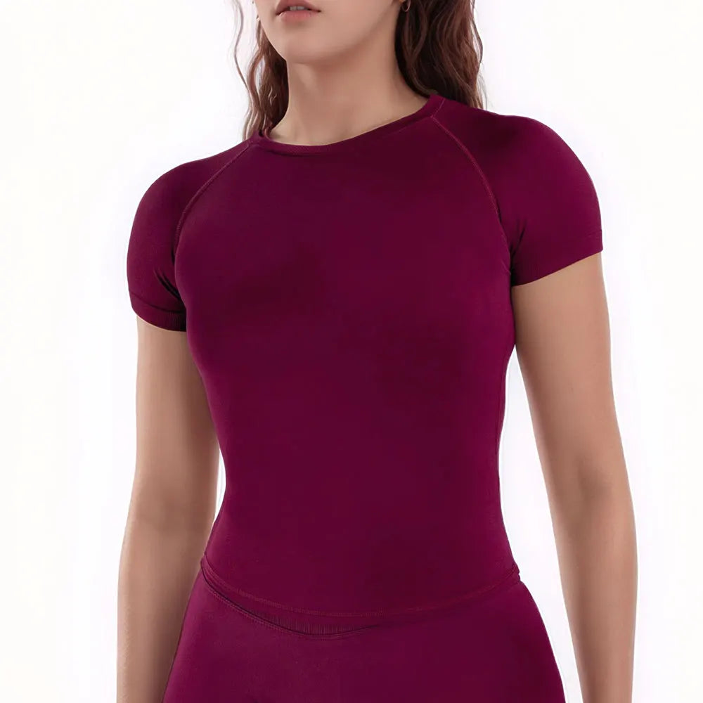 Women's Crew Neck Fitted Short Sleeve T-shirt For Workout Outfits