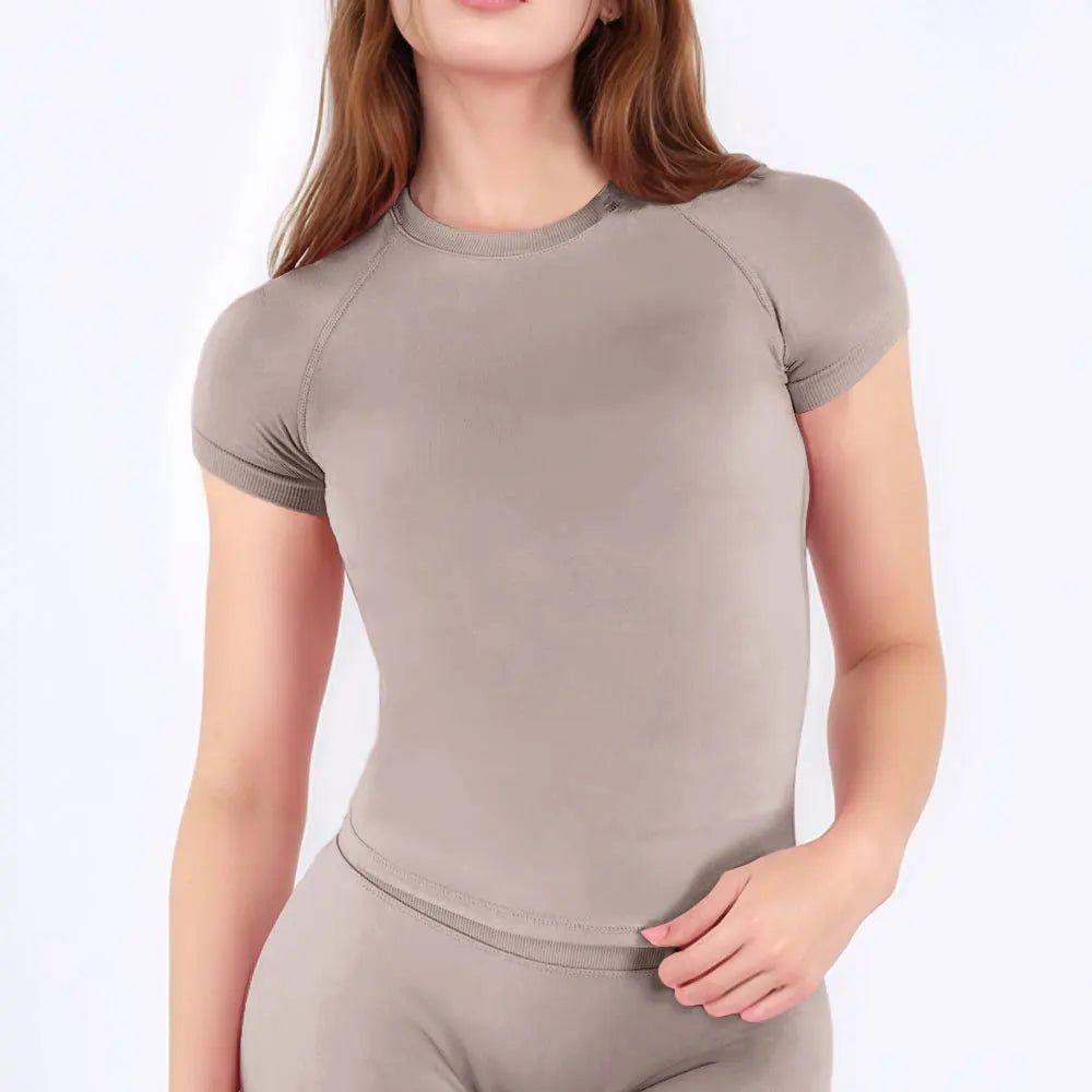 Women's Crew Neck Fitted Short Sleeve T-shirt For Workout Outfits