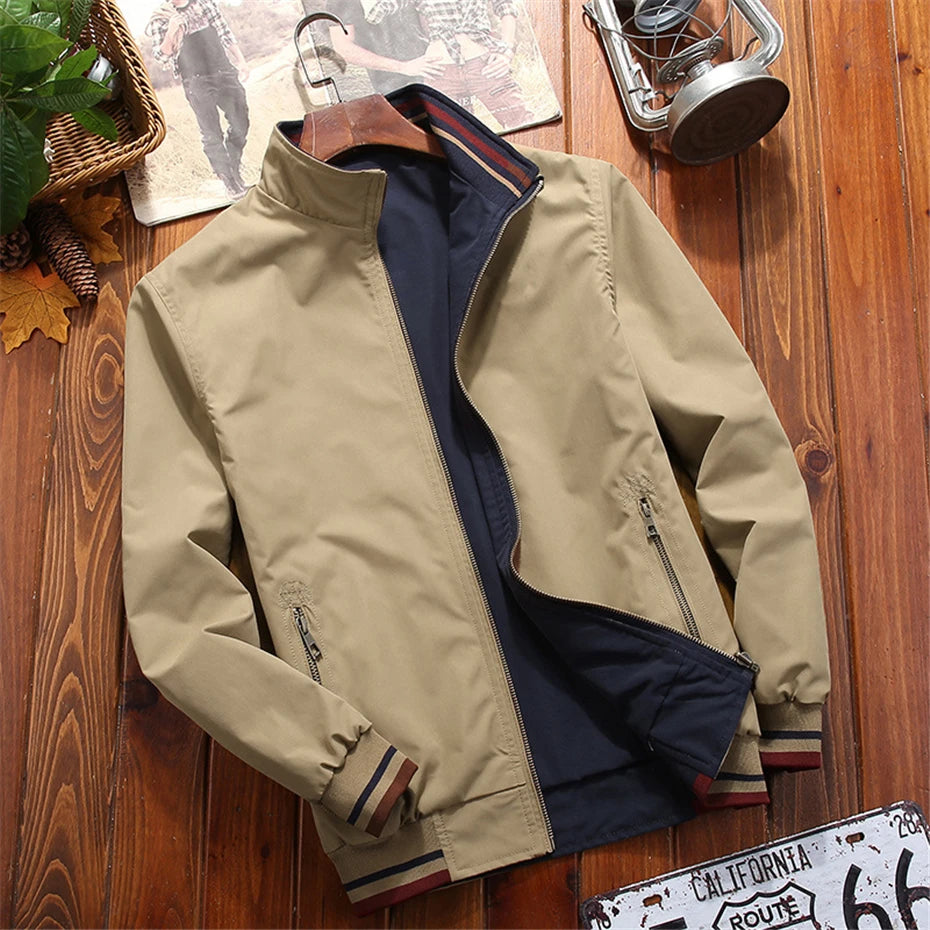 Solid Long Sleeve Casual Front Zip Bomber Style Jacket