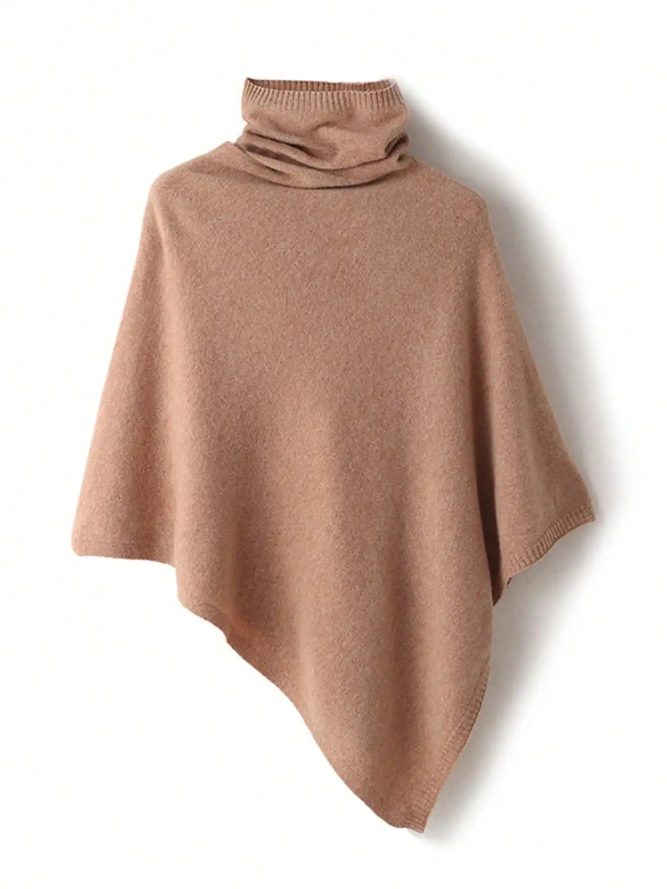 Turtleneck Ribbed Poncho for Layering over Tops and Dresses