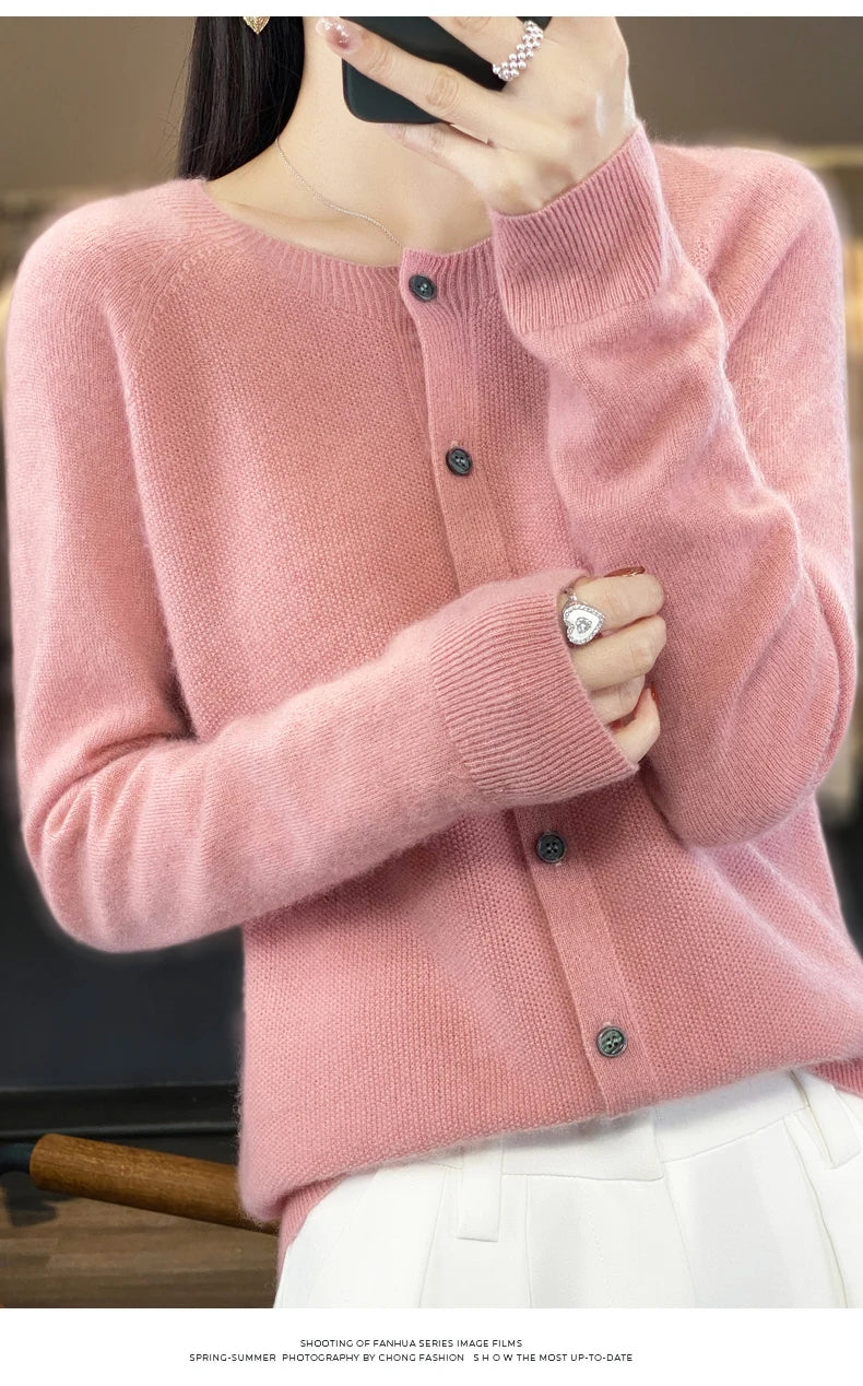 Women's Crew Neck Button Front Cardigan Casual Knit Layer