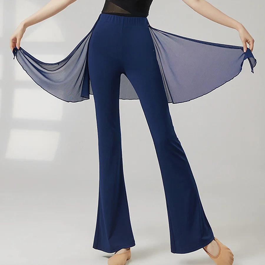 Women's Sheer Skirt Overlay Polyester Blend Flared Pants for Dance Practice