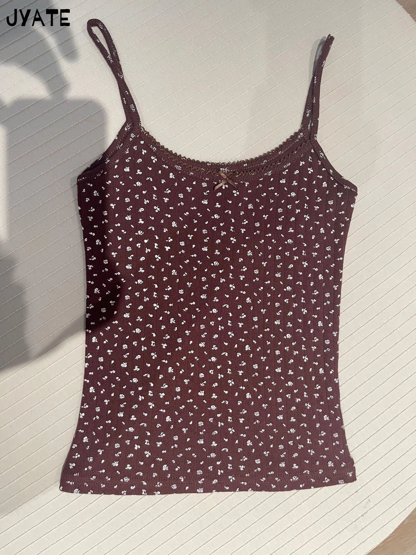 Women's Lace Trim Cotton Blend Camisole with Bow and Mixed Pattern Options