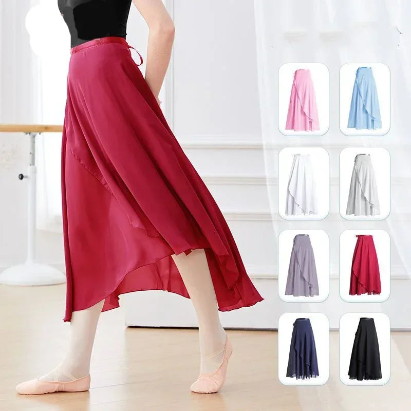 Long Chiffon Ballet Wrap Skirt with Tie Waist for Dance Practice