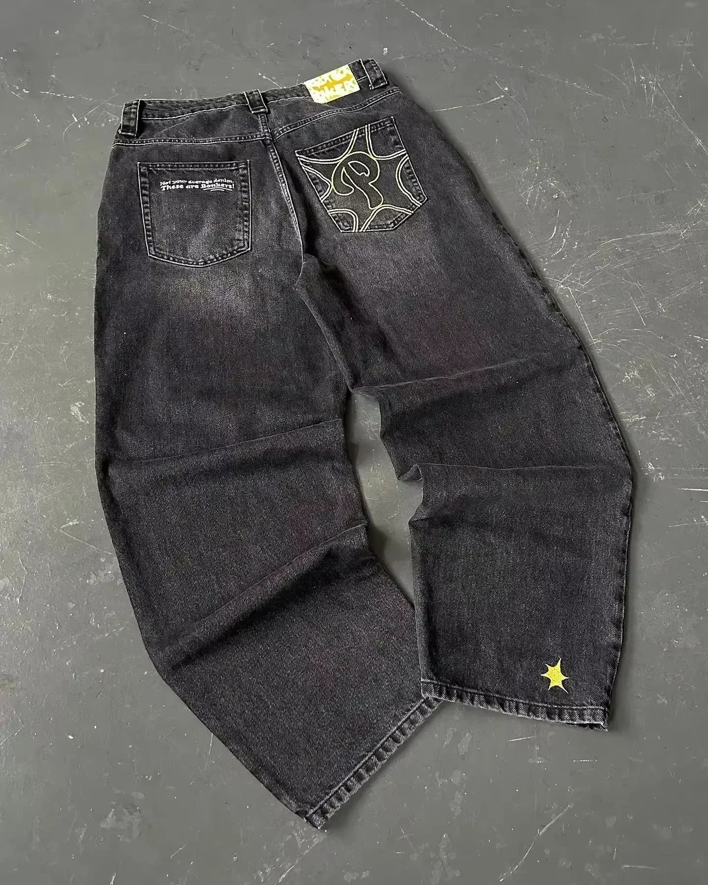 Men's Embroidered Wide Leg Denim Jeans for Casual Everyday Wear