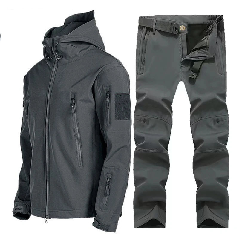 Outdoor Hooded Jacket and Trouser Clothing Set with Style Options