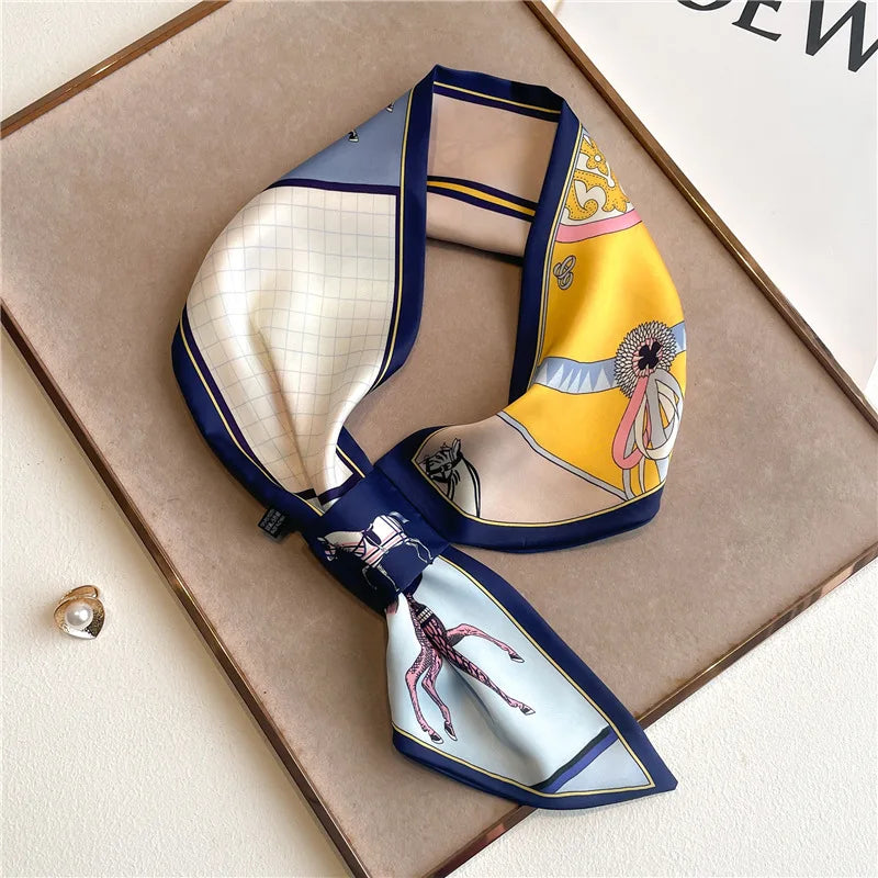 Printed Narrow Neckerchief Scarf with Pointed Tie Ends