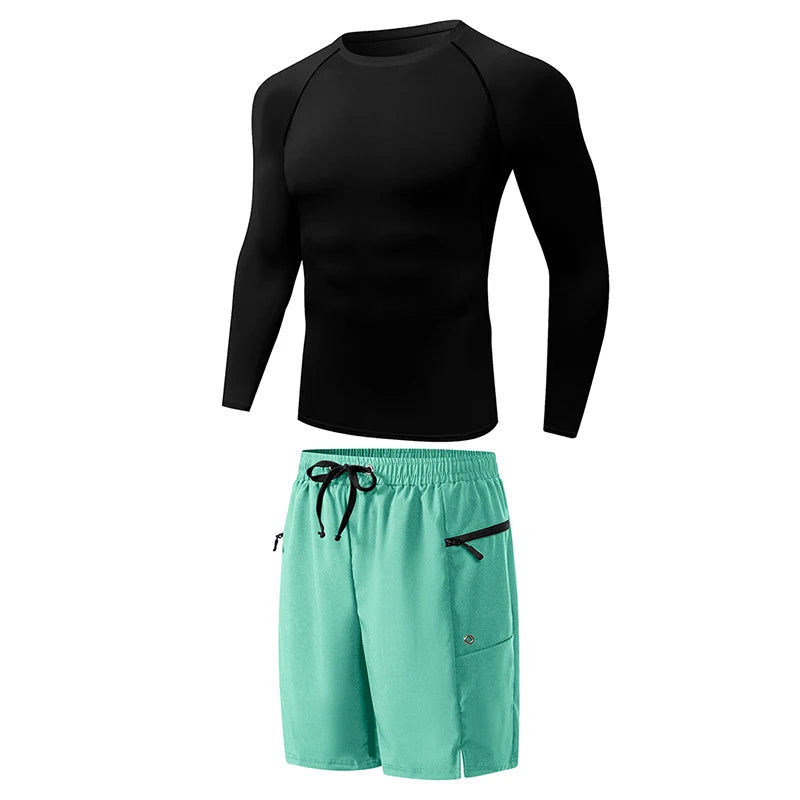 Men's Long Sleeve Rash Guard with Swim Bottom Options