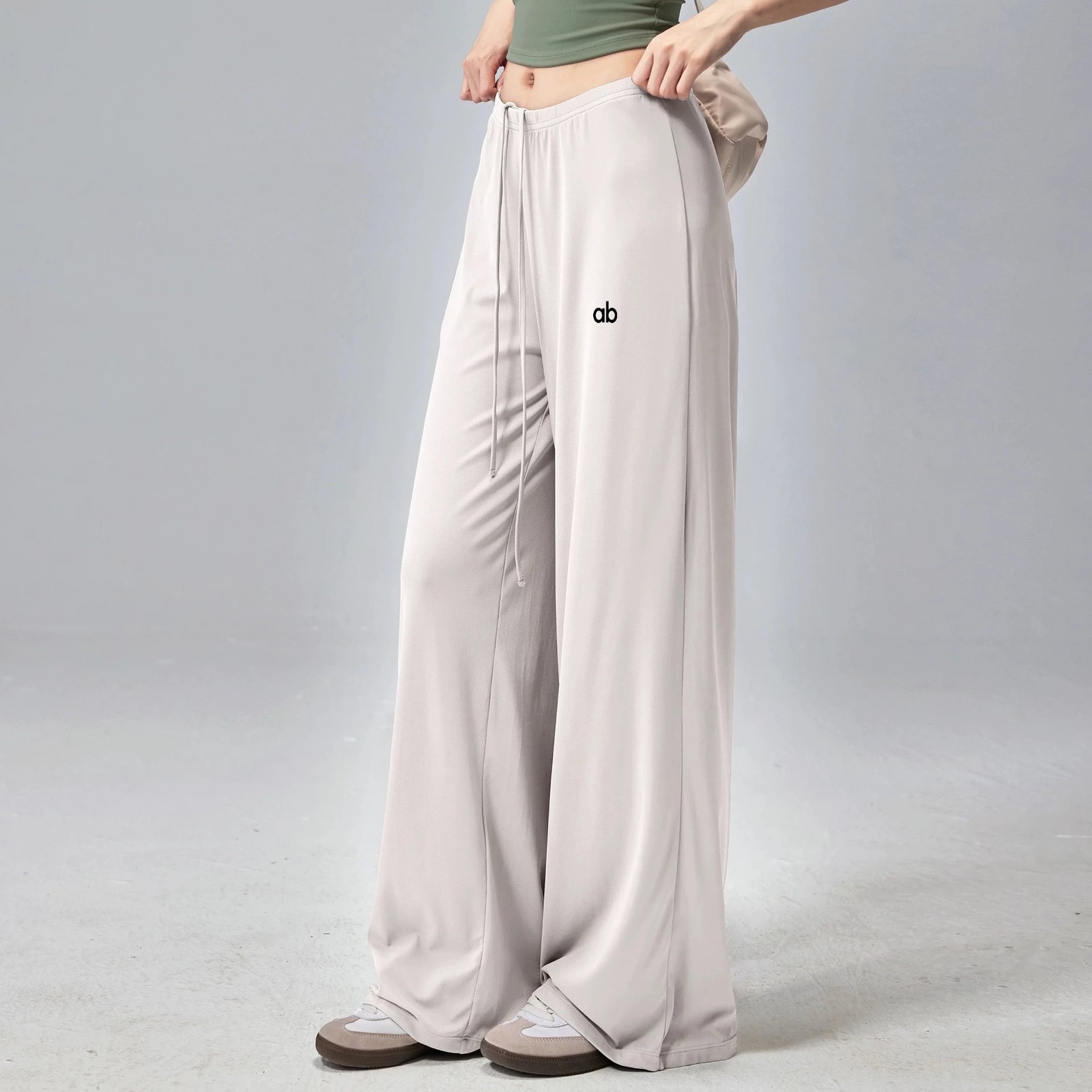 Women's Drawstring Waist Polyester Palazzo Pants with Loose Wide Legs