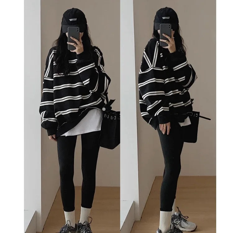 Striped Long Sleeve Pullover Casual Sweatshirt for Layering