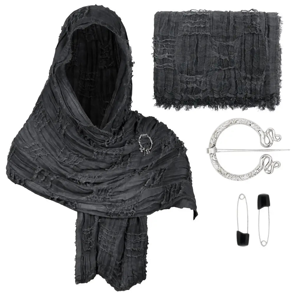 Hooded Textured Draped Cowl Scarf for Layering over Outfits