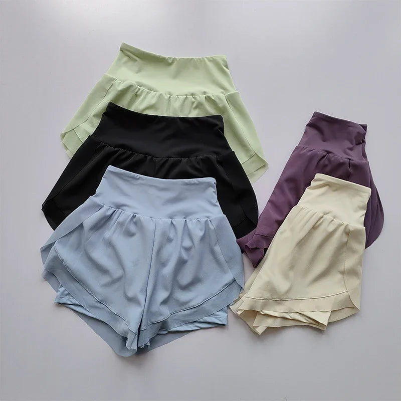 Women's High Waist Two Layer Nylon Blend Running Shorts