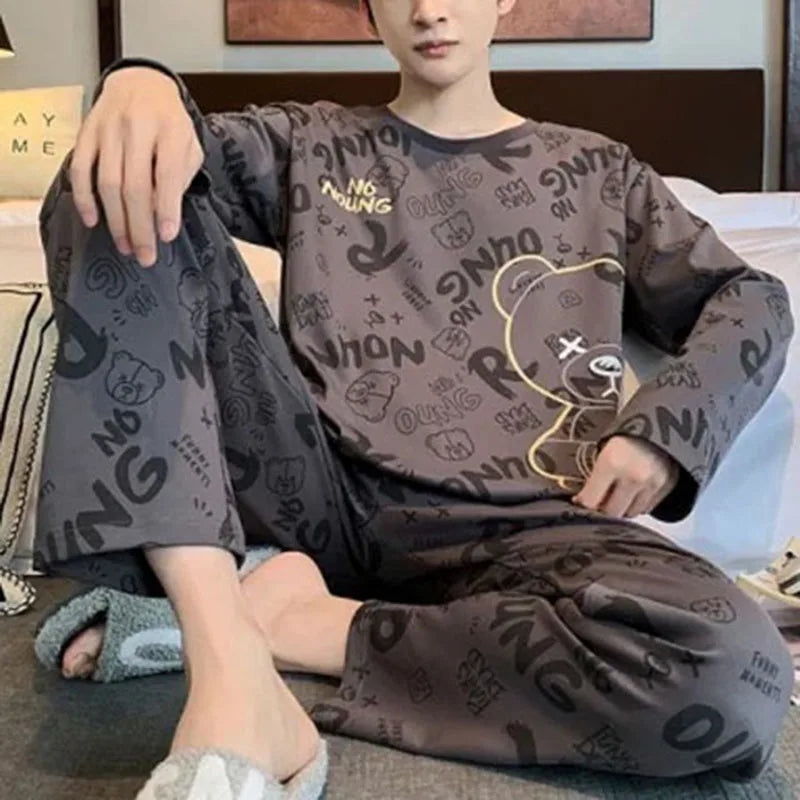 Men's Graphic Long Sleeve Crew Neck Top and Pants Pajama Set