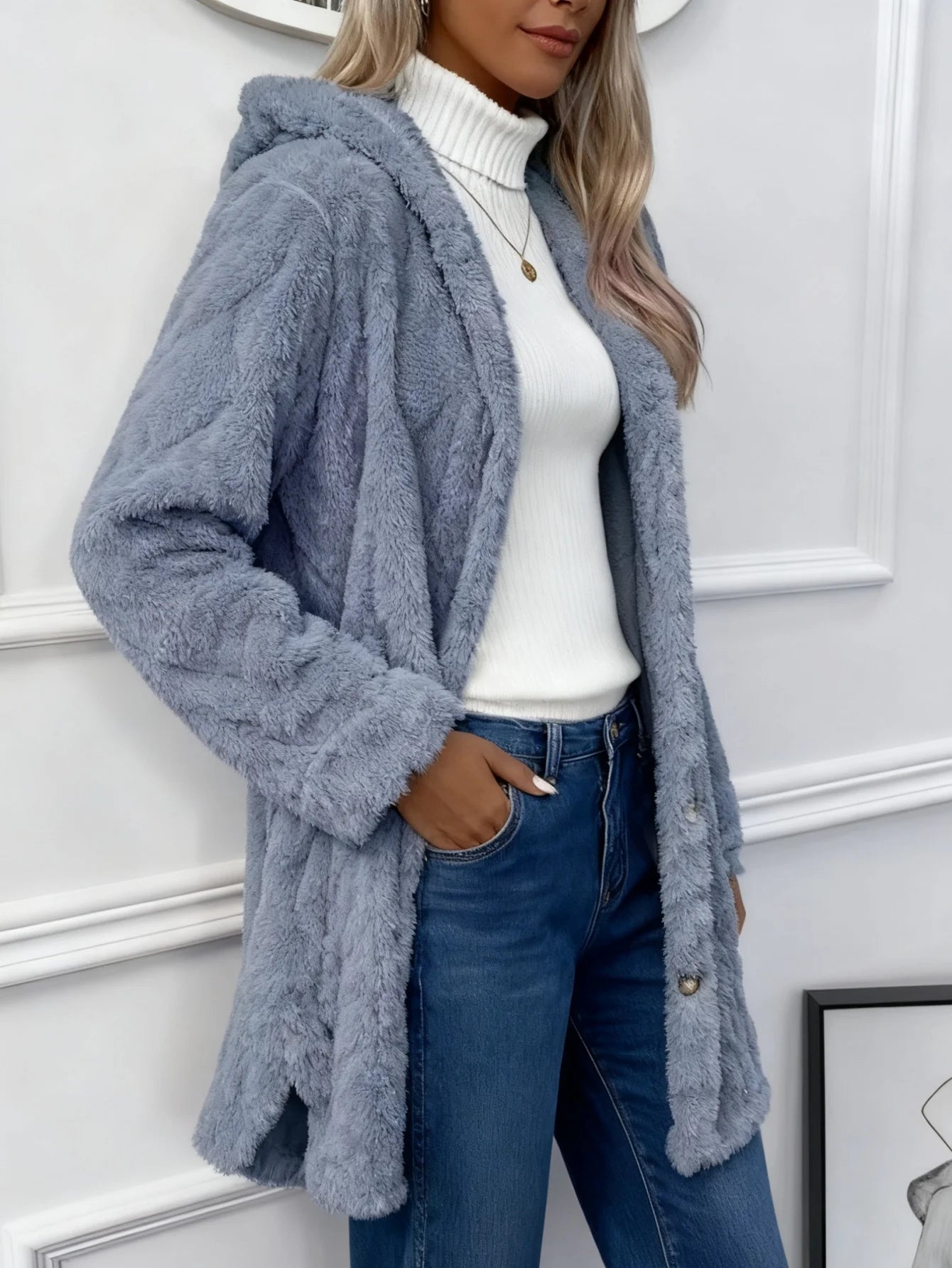 Women's Long Hooded Button Front Cardigan Casual Knit Layer