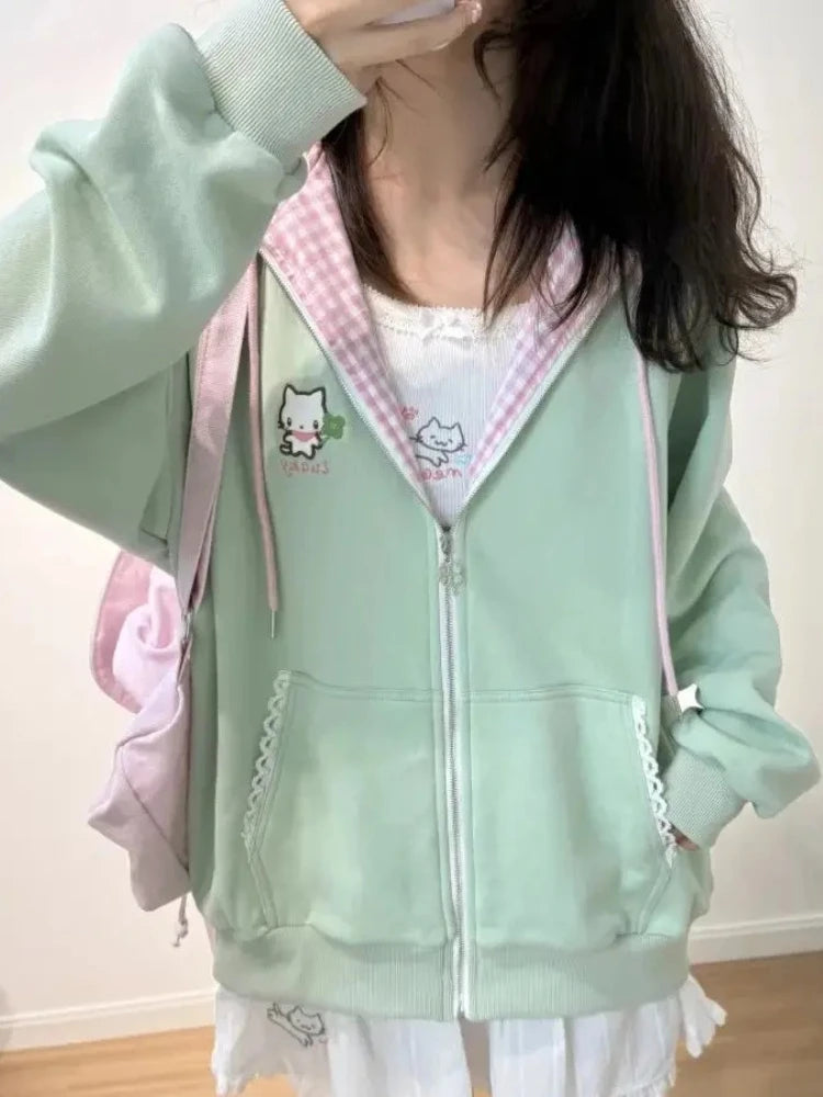Cartoon Graphic Long Sleeve Full Zip Casual Hoodie