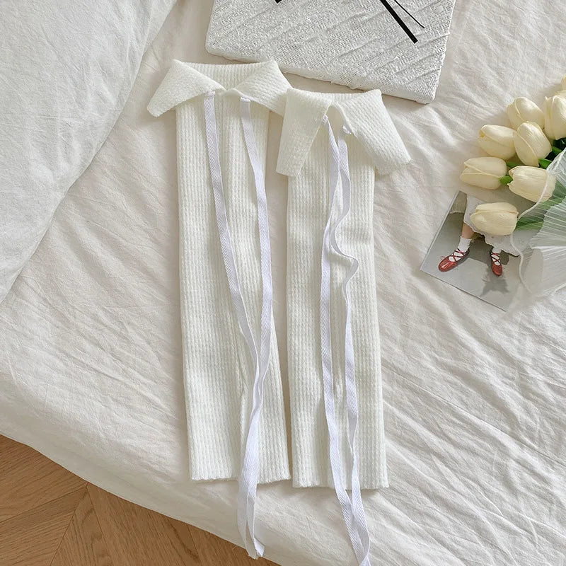 Solid Calf Leg Warmers with Decorative Ribbon Tie Details