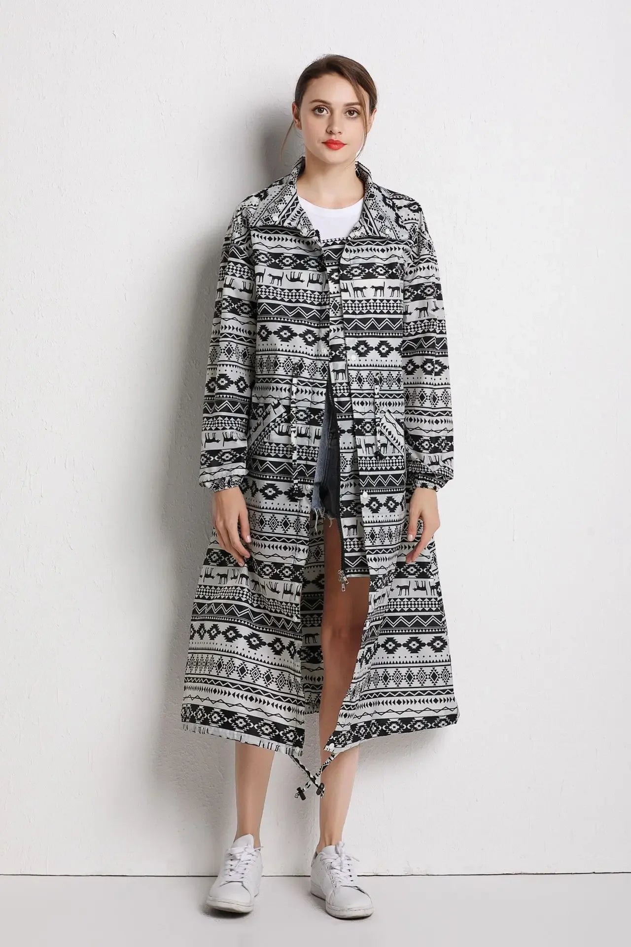 Long Hooded Front Opening Jacket for Layering over Outfits