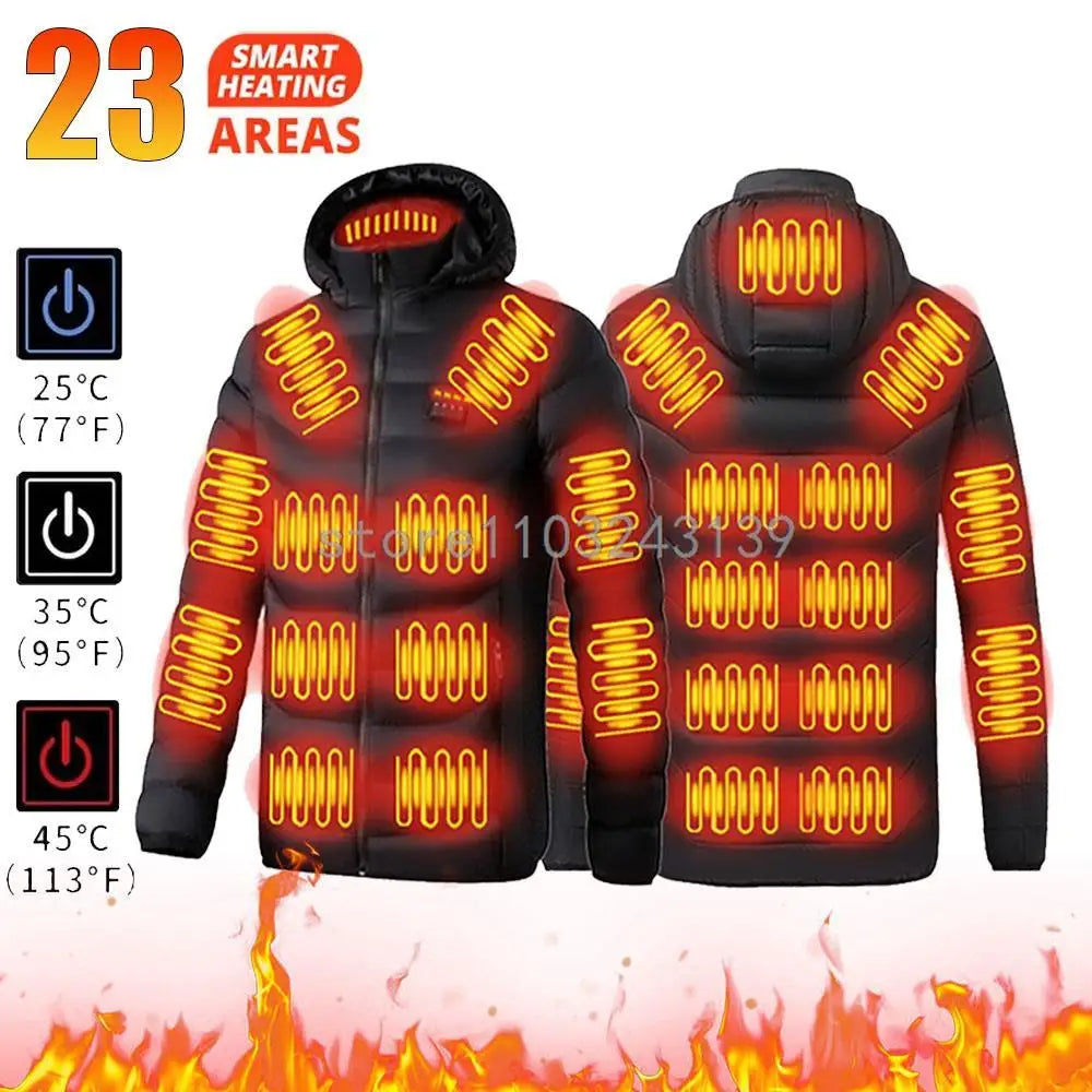 USB Heated Hooded Full Zip Long Sleeve Outdoor Jacket