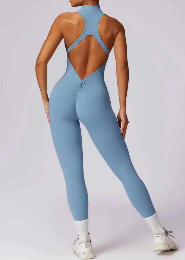 Women's Zip-Front Open-Back Workout Romper