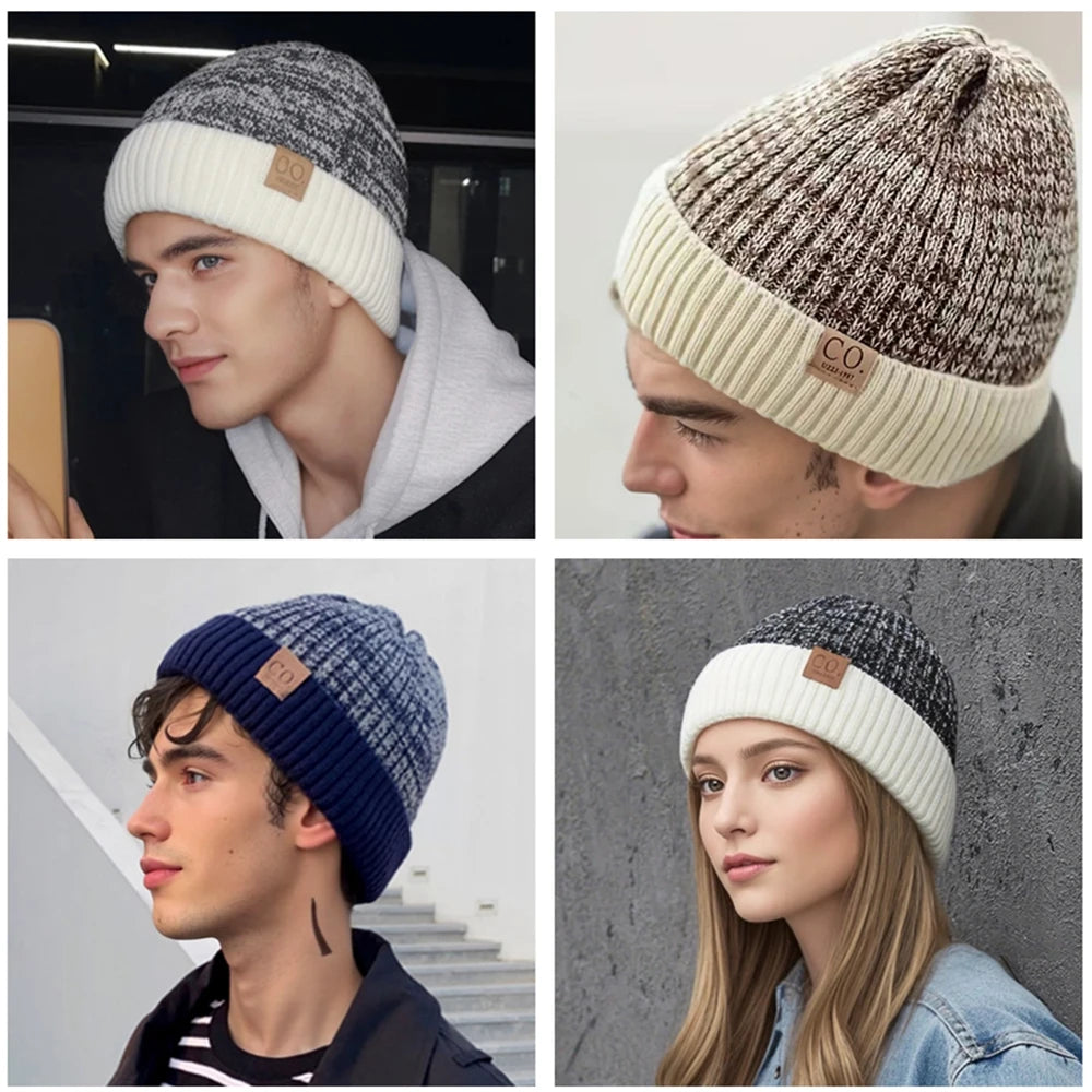 Unisex Knitted Beanie with Ribbed Cuff and Plush Inner Lining