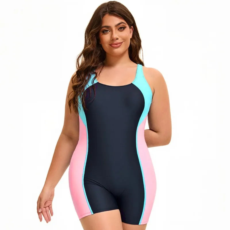 Women's Colour Block Racer Style Boyleg One Piece Swimsuit