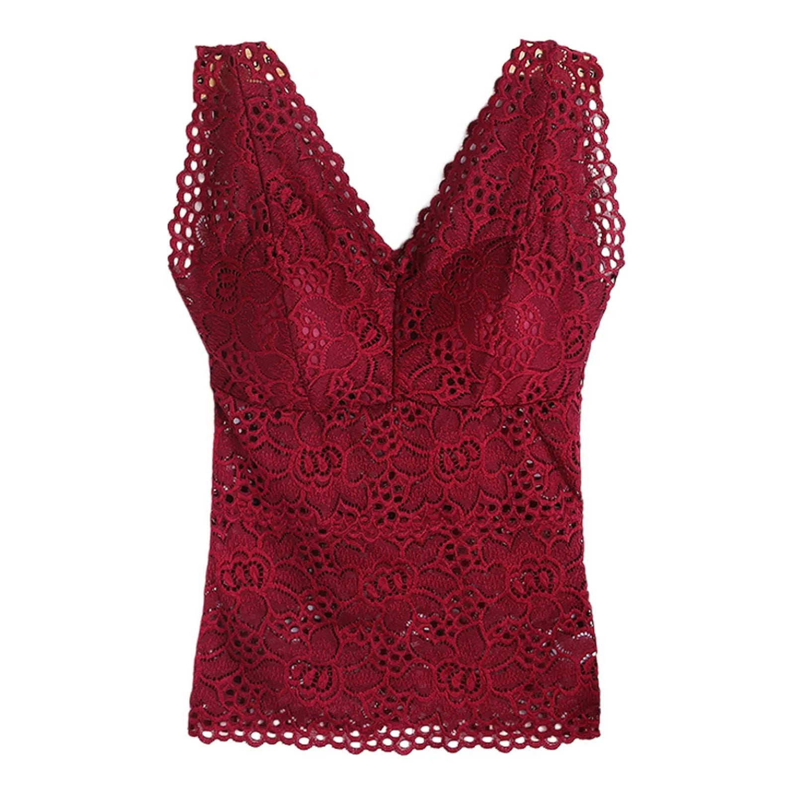 Women's Floral Lace Nylon Camisole with Wide Straps and Padded Bust