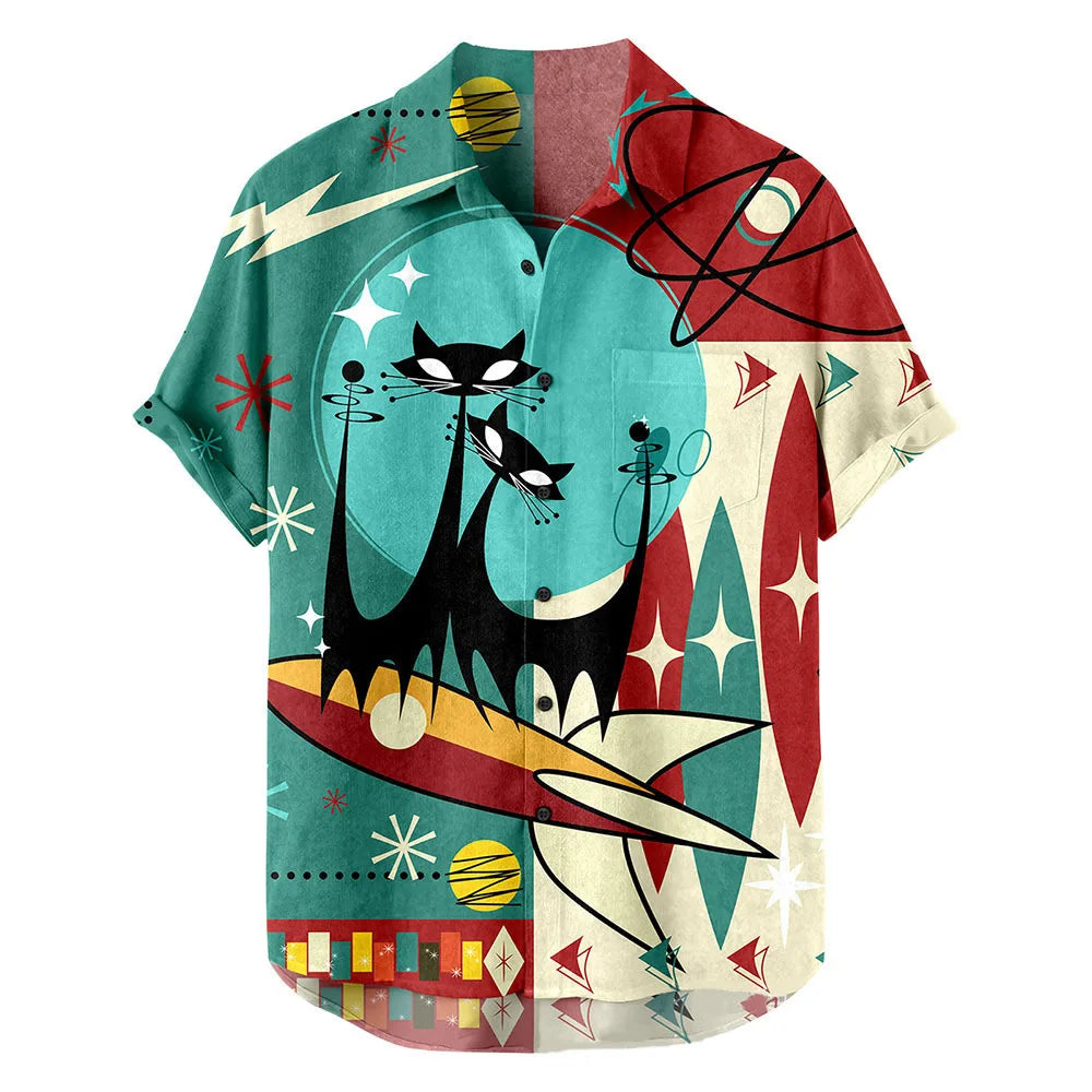Men's Vacation-Print Short-Sleeve Button-Front Shirt