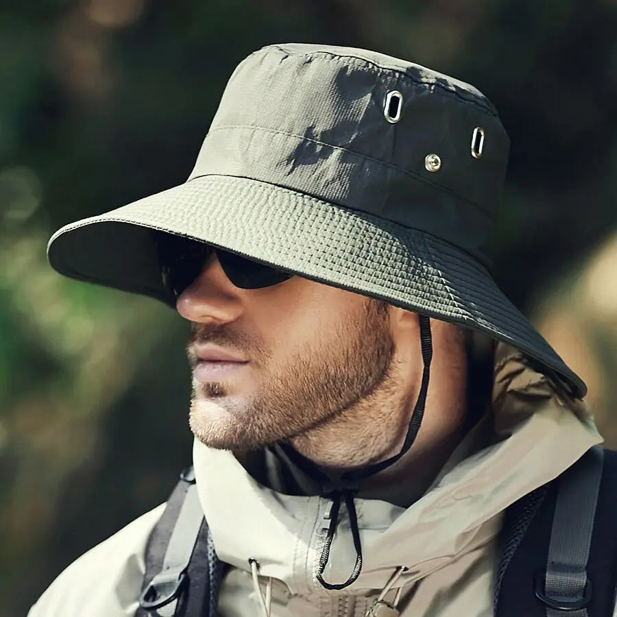 Wide Brim Outdoor Bucket Hat with Adjustable Chin Cord