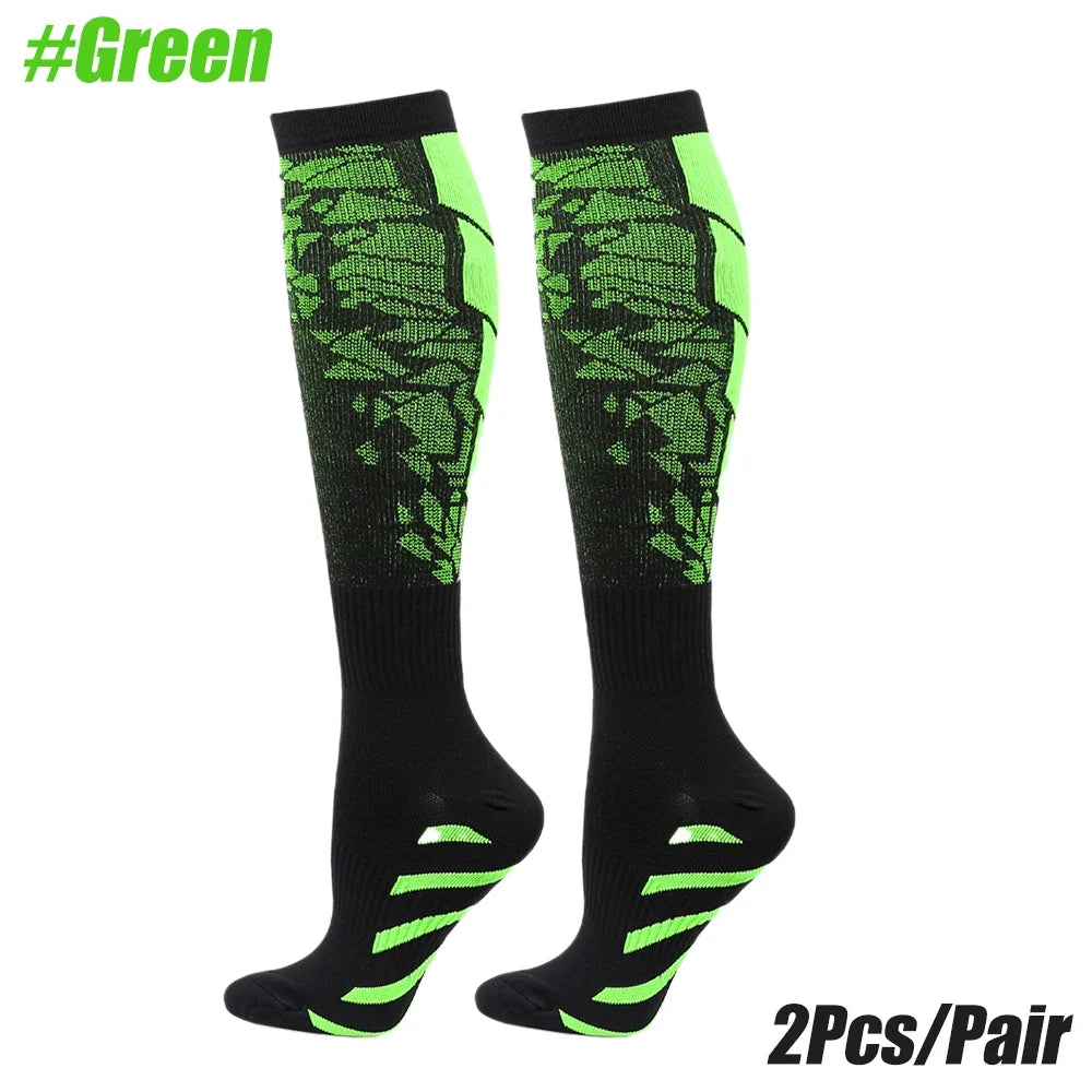 Patterned Knee High Compression Socks with Contrasting Panels