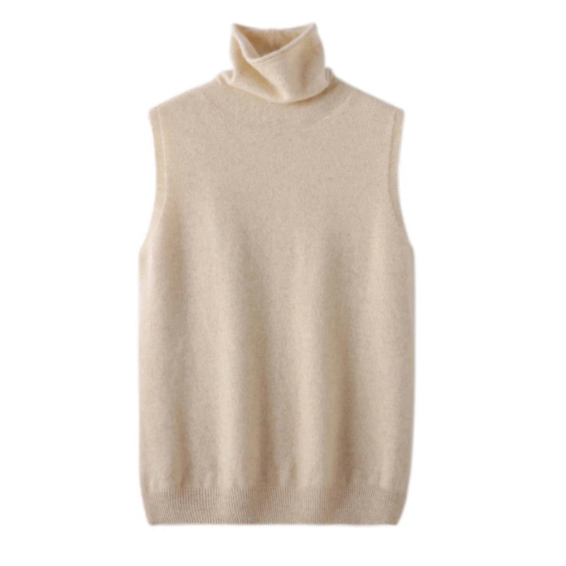 Women's Turtleneck Sleeveless Knit Vest Casual Knit Layer