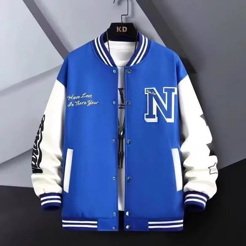 Graphic Long Sleeve Button Front Casual Varsity Style Jacket