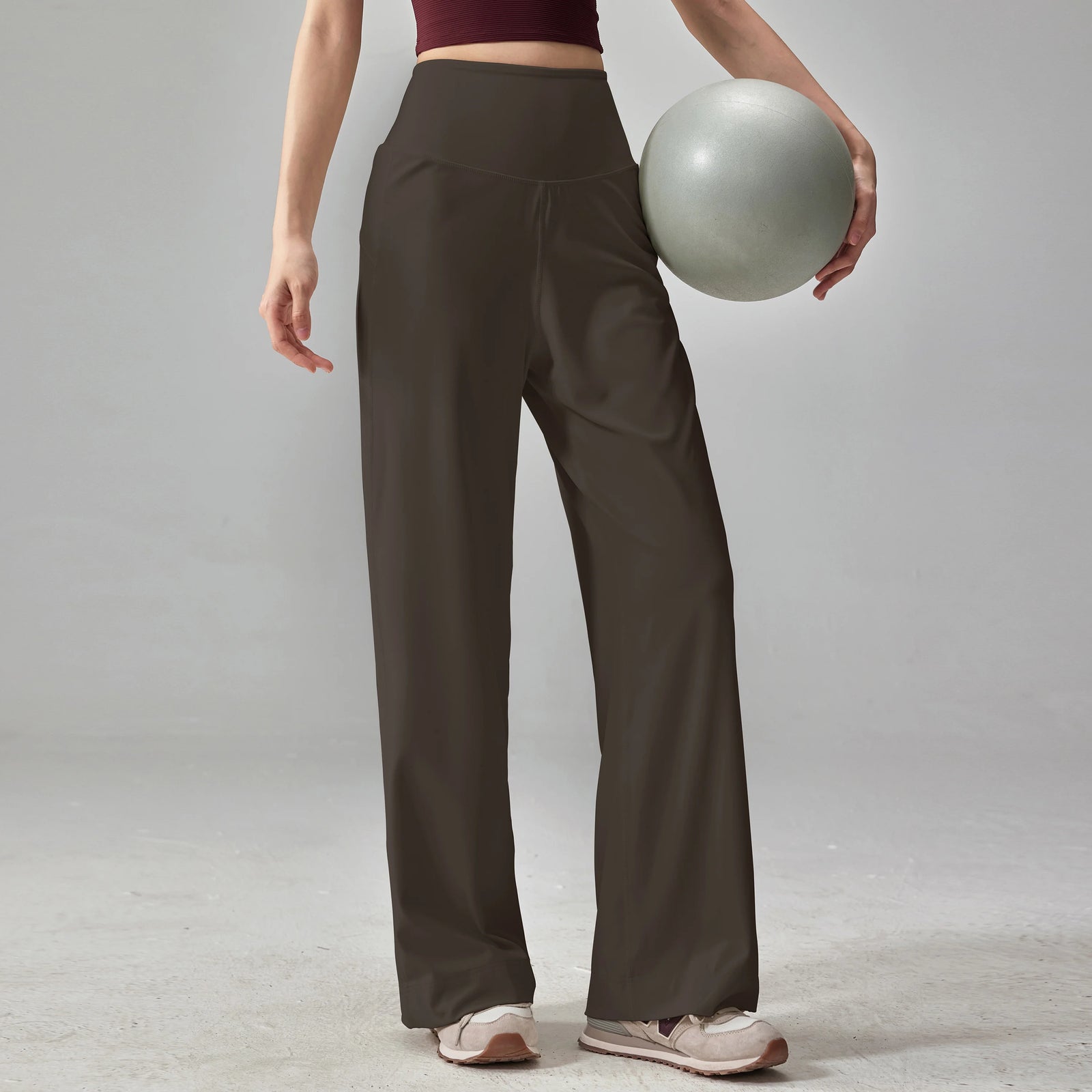 Women's Crossover Waist Nylon Blend Wide Leg Workout Pants with Pockets