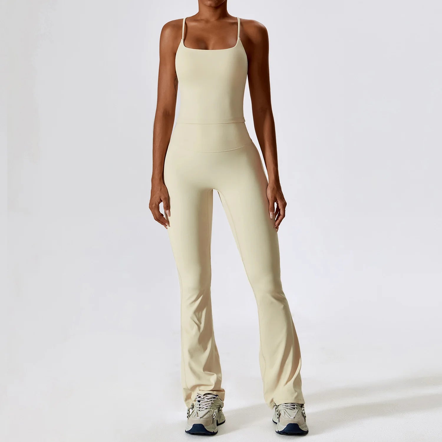 Women's Crop Top Sleeve Layer And Flared Pants Yoga Set