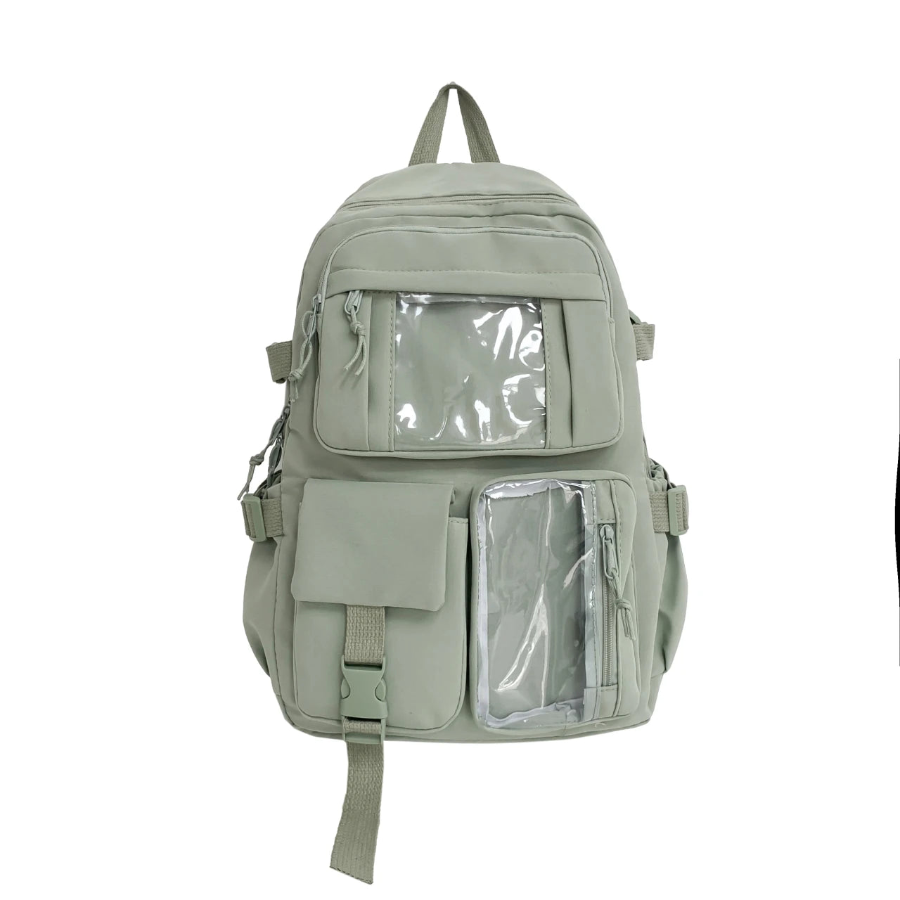 Student Backpack with Transparent Display Pockets and Multiple Front Storage Sections